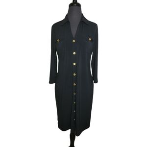 Peck & Peck Weekend black shirt dress gold button collared 3/4 sleeve size small